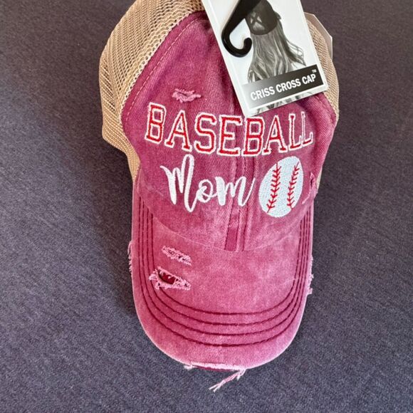 cross cross Accessories - NWT Criss Cross Cap Baseball Mom Distressed Mesh Ponytail Trucker Hat